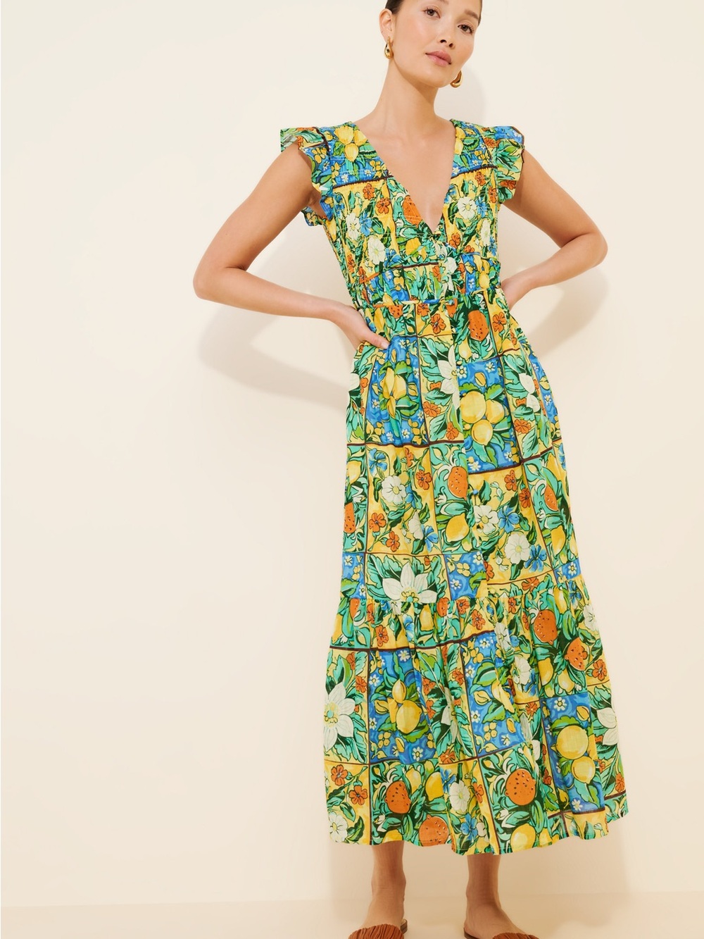 Anthropologie Peregrine Flutter Sleeve Maxi Dress Size S